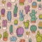 Seamless color pattern of cacti and succulents. Beautiful design. For flower and plant shop, garden, seeds, children