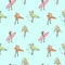 Seamless color pattern with girls with surf boards walking along the beach.