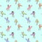 Seamless color pattern with girls with surf boards walking along the beach.