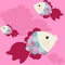 Seamless colored goldfish on pink background - vector