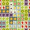 Seamless colorful background with fruits on tetris shapes