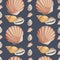 Seamless colorful background made of different shells in flat de