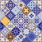 Seamless colorful patchwork in turkish style. Hand drawn background. Azulejos tiles patchwork. Portuguese and Spain decor. Islam