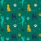 Seamless colorful pattern with dogs and paws. Background for pet shop, veterinary clinic, pet store, zoo, shelter. Flat style