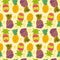 Seamless colorful pattern with hand drawn ananases