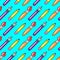 Seamless colorful pattern with pens, brushes and pencils.