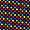 Seamless colorful polka dot pattern on black. Vector illustration.