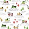 Seamless construction trucks pattern. Colorful vector illustration