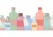 Seamless contour colored border with bottles and flasks. Medicine and perfumery. Vector object