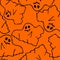 seamless contour pattern of graphic flying black ghosts on orange background