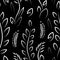 Seamless contrasting pattern. White stems and leaves of plants on a black background.
