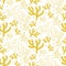Seamless coral reef pattern. Yellow underwater background of the ocean world in vintage style. A hand-drawn underwater