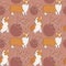 Seamless corgi pattern. Cartoon home pet, set of cute puppies for print, posters and postcard. Vector corgi animal background