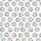 Seamless cotton pattern with flowers and fruits on a colorful pastel and white background. Ideal for wrapping paper