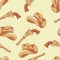 Seamless cowboy pattern, cartoon style - hat and revolver.