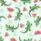 Seamless crocodile pattern with watermelon slices.