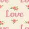 Seamless cross stitch pattern with \'Love\' and pink roses.