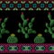 Seamless cross stitches cactuses floral pattern on black