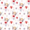Seamless cupids with heart in hands pattern. Watercolor background with cute child, heart with arrows, for textile, valentines day