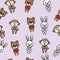 Seamless cute animal pattern background. Doodle style. Valentine