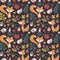 Seamless cute autumn pattern made with fox, bird, flower, plant, leaf, berry, heart, friend, floral, nature, acorn