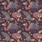 Seamless cute autumn pattern made with fox, bird, flower, plant, leaf, berry, heart, friend floral nature acorn Rowan