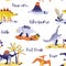 Seamless cute cartoon dinosaurs pattern. baby dino background texture. Backdrop for textile, fabric, wallpaper print