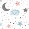 Seamless cute children pattern with baby stars cloud moon Kids texture fabri wallpaper background illustration