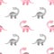Seamless cute dinosaur pattern. Vector pink dino background