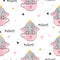 Seamless cute elephant princess pattern. Baby print