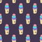 Seamless cute ice cream cup pattern. Hand-drawn colorful summer food vector. Doodle triple scoop ice-cream