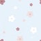 seamless cute lovely pink and white cherry blossom sakura peach plum flower repeat pattern in bright blue background