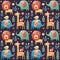 Seamless cute pattern elephants, lion,giraffe, birds, plants, jungle, flowers, hearts, leafs