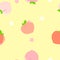 seamless cute pink, orange and white peach plum flower and fruit repeat pattern in yellow background