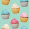 Seamless cute romantic cupcake repeating tiled patten