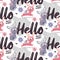 Seamless cute vector animal pattern with hares with wings, graphic elements, flowers
