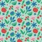 Seamless cute vector spring floral pattern with flowers, plants, branches, berries, leaves, nature. cherry, apple