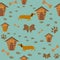 Seamless Dachshund Dog Pattern with bones, bows, dog houses and footprints