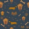 Seamless Dachshund Dog Pattern with bones, bows, dog houses and footprints