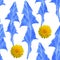 Seamless dandelion pattern blue stamp illustration and photo