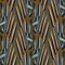 Seamless dark blockprint linen background. Moody watercolor wash texture. Mid century 50s soft furnishing fabric style