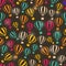 Seamless Dark Retro Pattern with Striped Hot Air Balloons