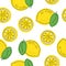 Seamless decorative background with yellow lemons. Lemon hand draw pattern.