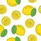 Seamless decorative background with yellow lemons. Lemon hand draw pattern. Vector illustration