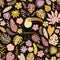 Seamless decorative pattern with toucan bird and tropical leaves and flowers