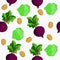 Seamless depicting three vegetables. It can be used for decoration kitchen accessories, tablecloths, fabrics, cutting boards and