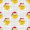 Seamless distorted melting yellow smiley face in claus hat pattern for christmas wallpaper or wrapping paper. Geometric