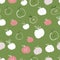 Seamless ditsy apples pattern with bright colourful apples and leaves on  background in naive folk style.