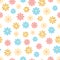 Seamless ditsy floral folk pattern with pink, blue, yellow and gold glitter flowers
