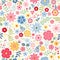 Seamless ditsy floral pattern with cute little flowers on white background. Vector illustration.